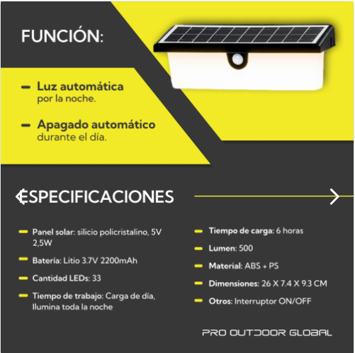 Aplique Solar Rectangular Contra Agua