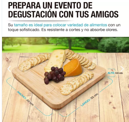 Tabla Para Quesos De Madera Bambú + 4 ac