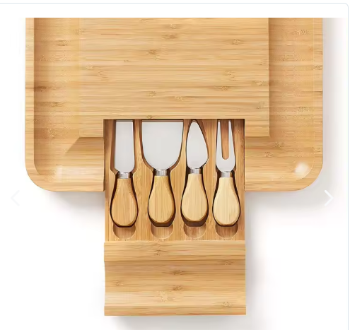 Tabla Para Quesos De Madera Bambú + 4 ac